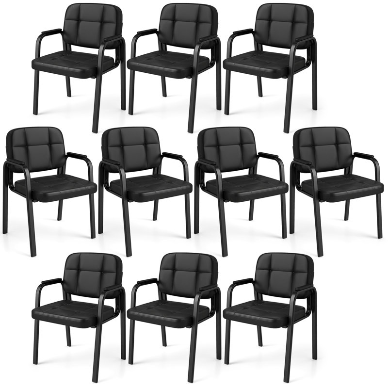 Leather Office Reception Chairs Set with Padded Armrests, Metal Frame for Home
