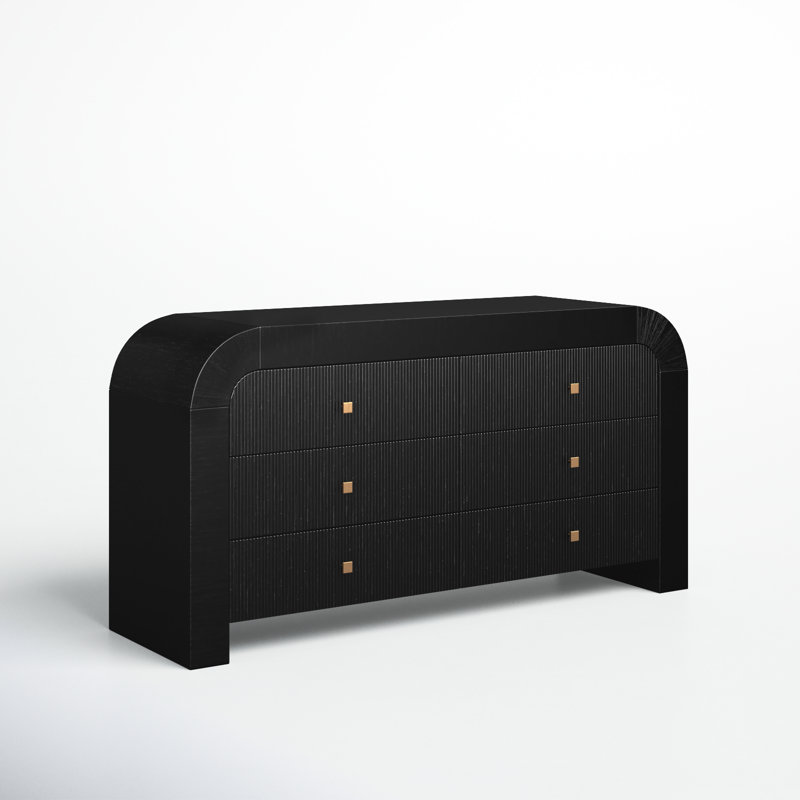 Modern Acacia and Black MDF 6-Drawer Dresser with Soft Close