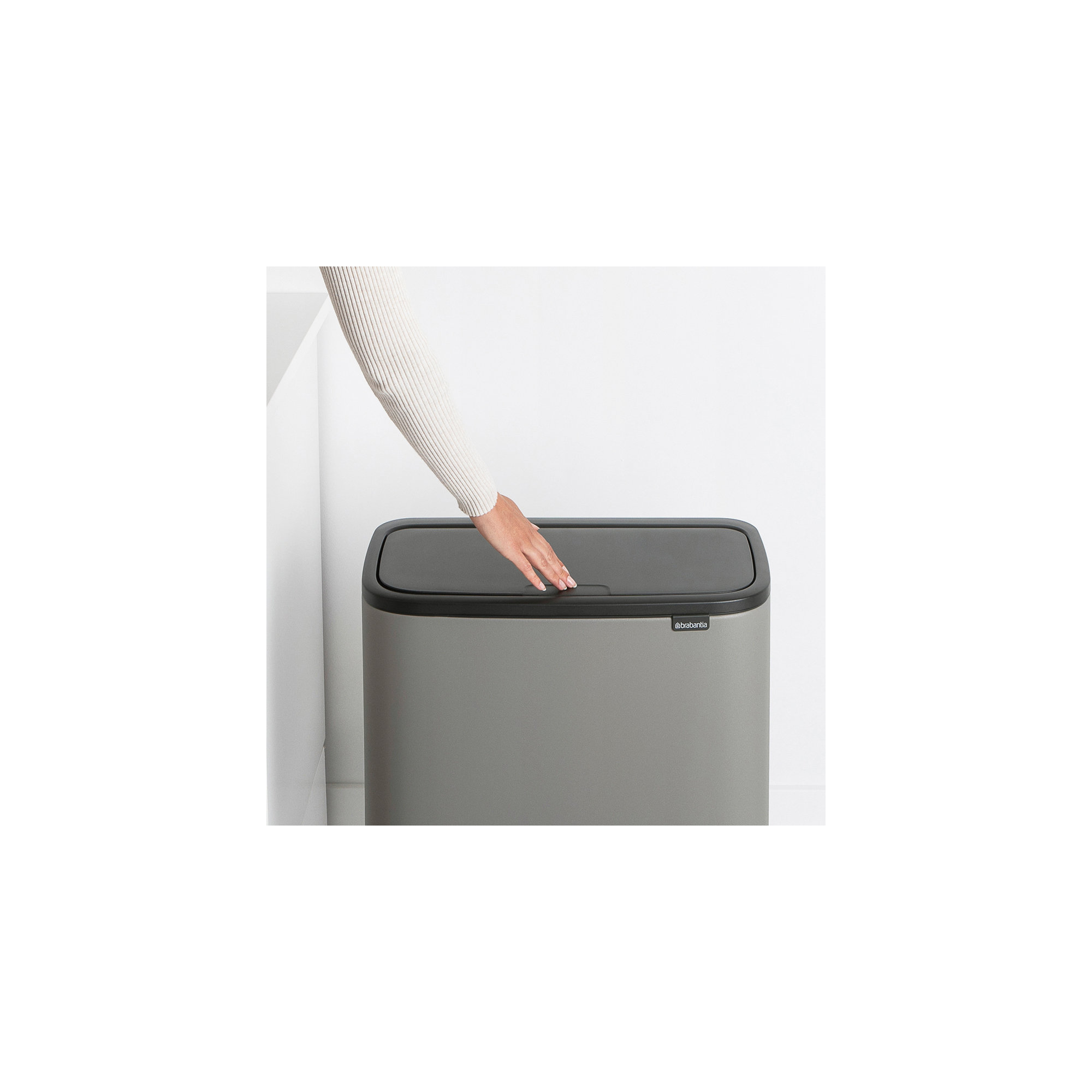 Brabantia Bo Touch Top Trash Can 9.5 Gallon, Mineral Concrete Gray