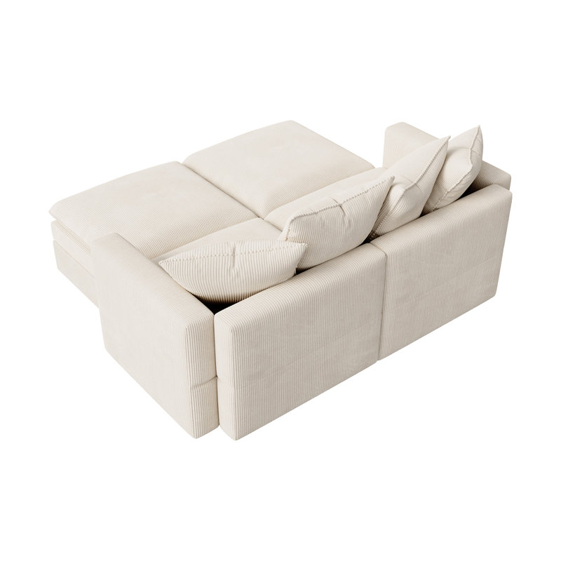 Canapé-lit modulaire avec rangement Wynter, Velours côtelé beige