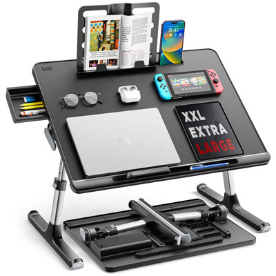 Adjustable Laptop Bed Tray Desk With Storage Drawer Angle  Height Adjustments For Eating Working Writing Gaming