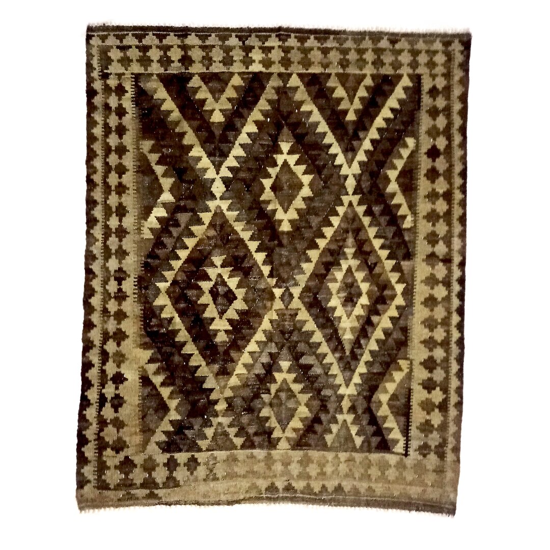 Handgefertigter Kelim-Teppich Renwick aus Wolle in Beige/Braun