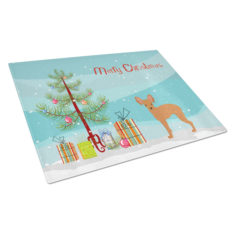 Havapoo #1 Christmas Tree Glass Cutting Board Large-bo3, Russian Toy Terrier
