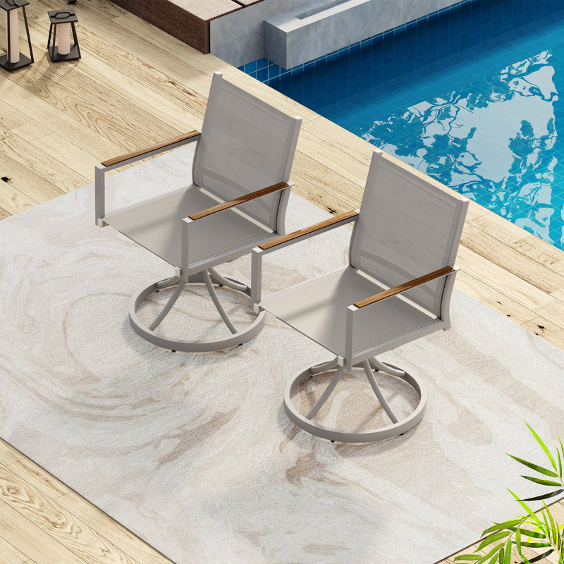 2-Pack Light Gray Aluminum Patio Dining Swivel Chairs With PVC-coated polyester Fabric