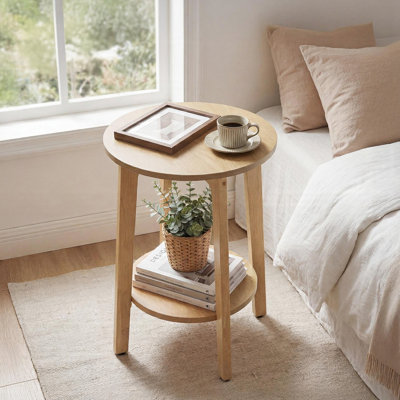 Table d'appoint ronde à 2 niveaux avec pieds fuselés, petite table de bout pour le salon, chambre à coucher