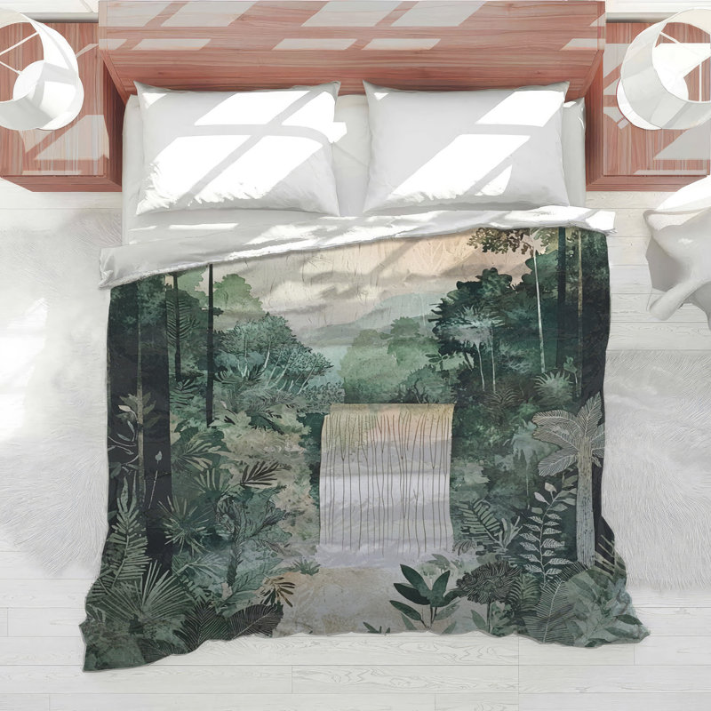 Dense Forest Waterfall Comforter, Twin