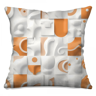 Coussins décoratifs blancs à formes abstraites orange