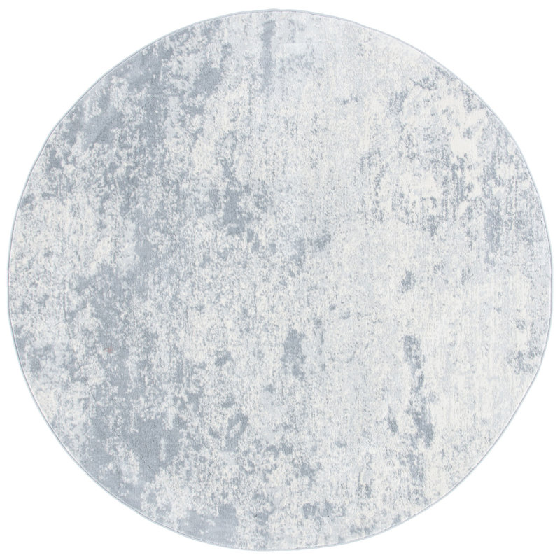 Tapis abstrait gris clair / bleu N'Keal, Rond 4 pi, Grey/Ivory
