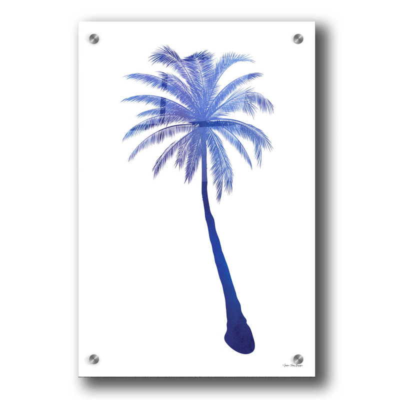 «Blue Palm Tree I» par Seven Trees Design, art mural en verre acrylique, H 36 po x l 24 po x P 0,2 po