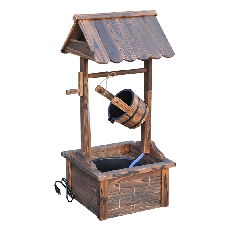Outsunny Outdoor Wooden Wishing Well Fountain With Adjustable Water Flow Rate