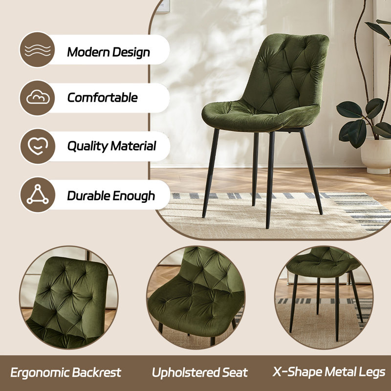 Velvet Upholstered Dining Chair, Green