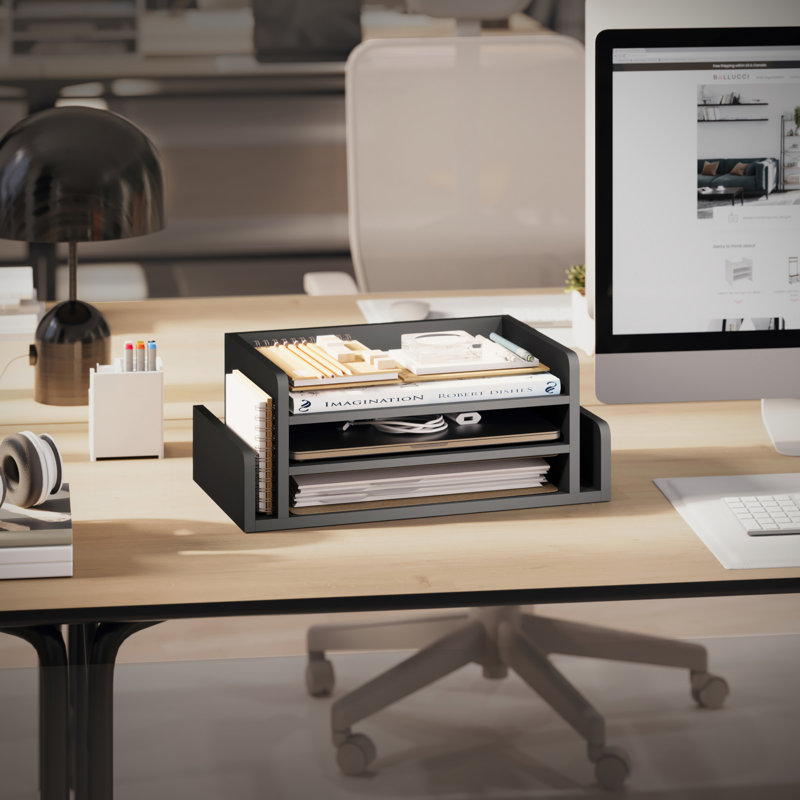 Rangement de bureau à 3 niveaux Carson, Noir