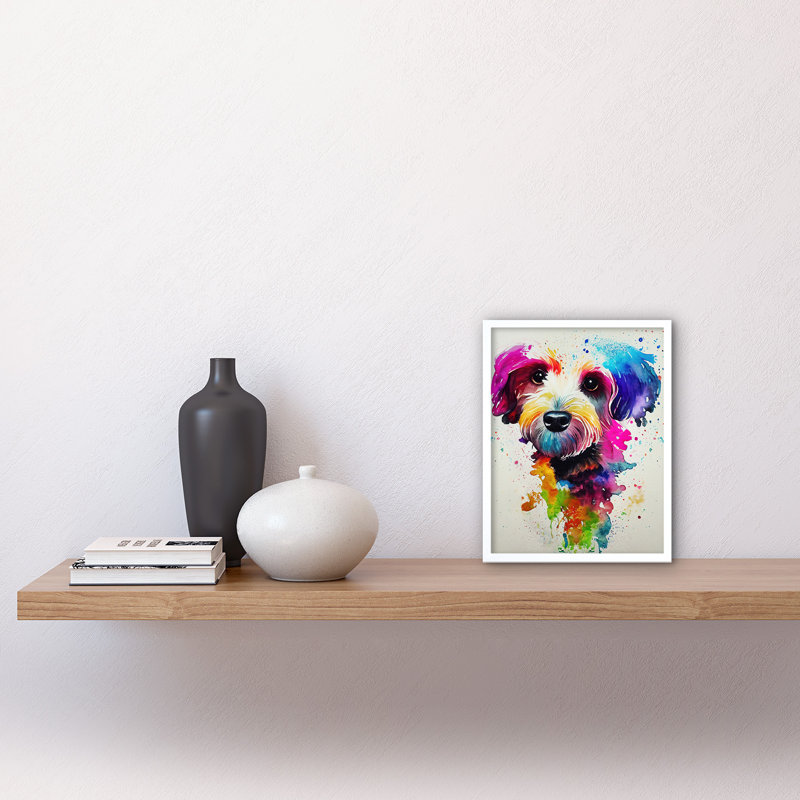 Ink Splatter Cockapoo Dog Watercolour - Print, White Framed Paper, 25.9cm H x 20.6cm W x 1.5cm D