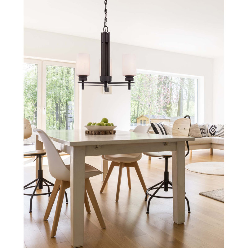 Windsor 3-Light Indoor Antique Bronze Mini Hanging Chandelier with Etched White Cased Glass Cylinder Shades