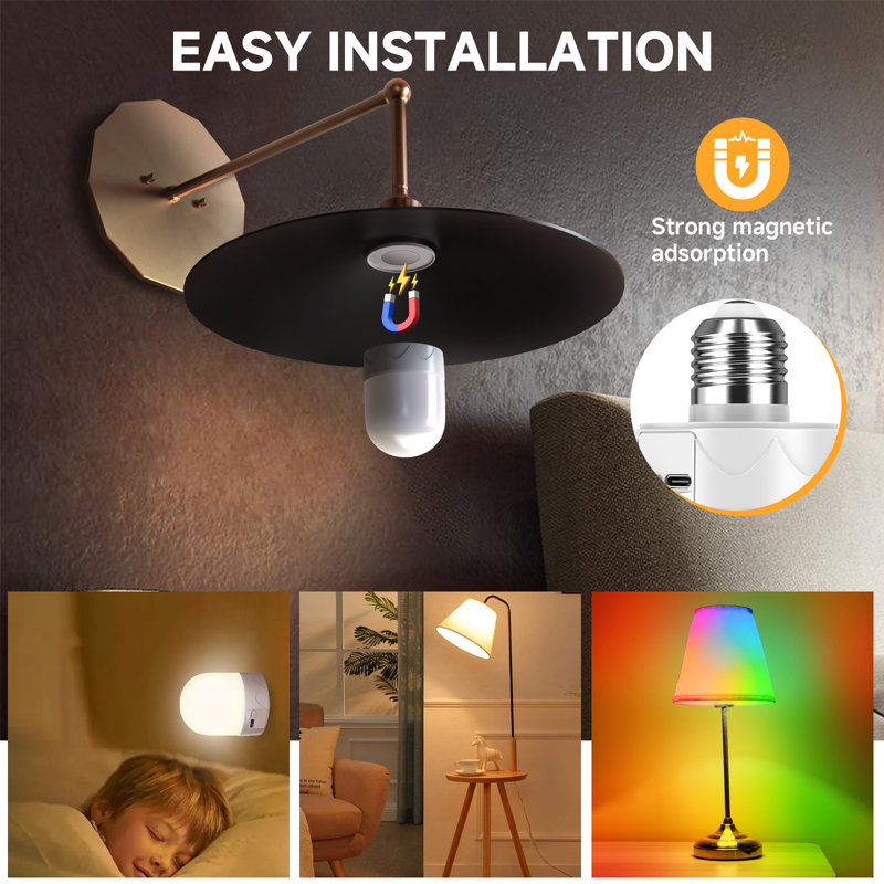 Rechargeable LED Bulbs With Remote, Magnetic With E27 Bulb Cap, Dimmable, Colour Changing