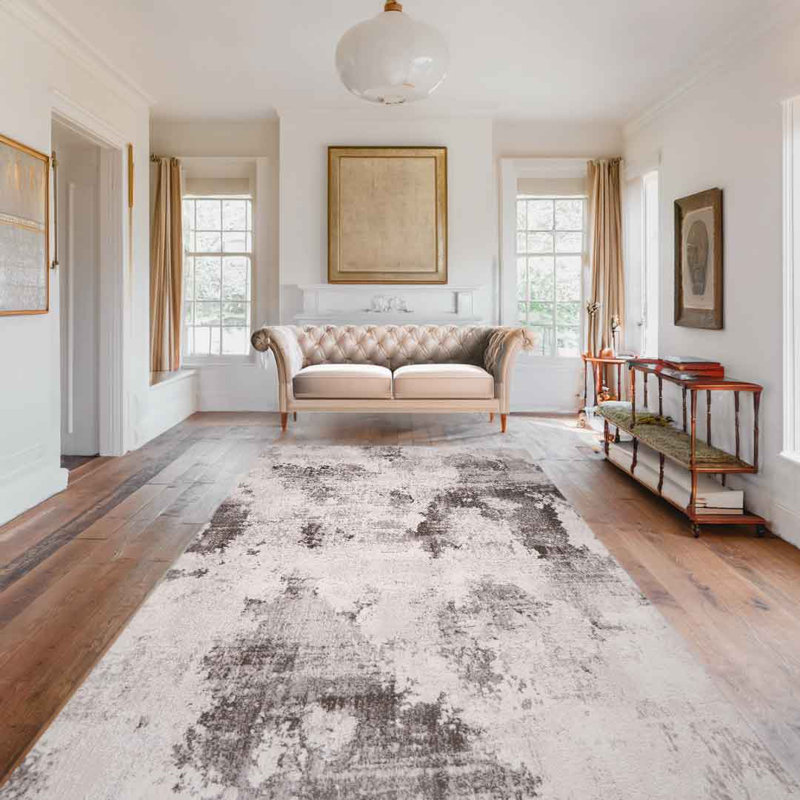 Lorenz Soft Mist Stonewash White & Cream Modern Area Rug Soft Polyester Pile with Cotton Blend Backing Style Carpet