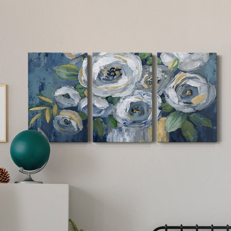 Indigo Touch of Gold - Toile tendue avec châssis de qualité supérieure - Prêt à être accroché, H 60 po x l 120 po x P 1 po