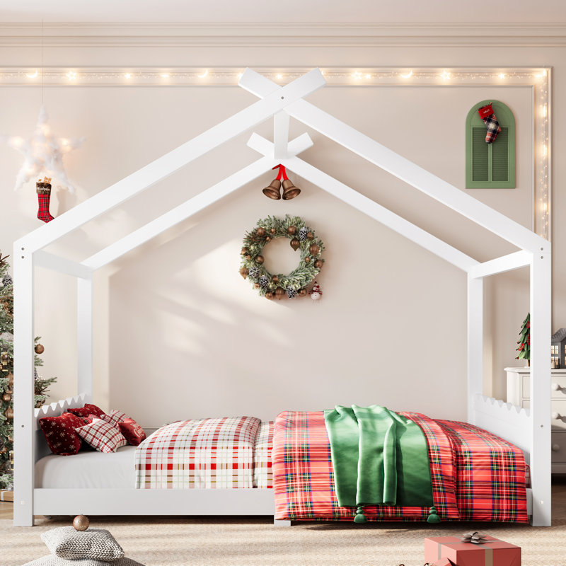 Lit surélevé pour grand lit avec lattes de soutien, structure de lit en bois massif pour enfants, sans sommier ni structure d'ouverture, blanc