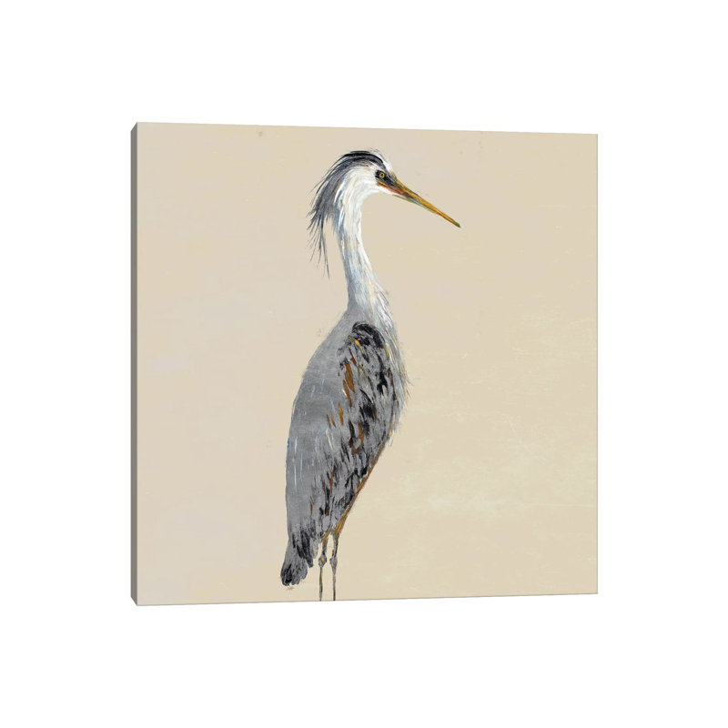 Heron On Tan I by Julie Derice - Wrapped Canvas Painting, 30.48cm H x 30.48cm W x 1.905cm D