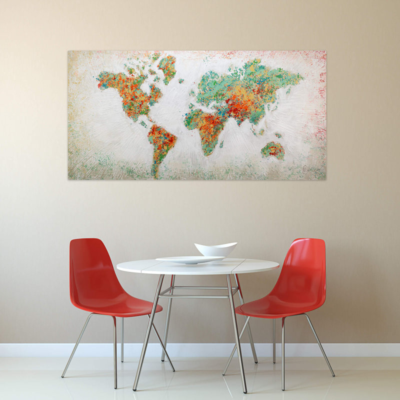 Hand -painted acrylic painting in harmony with the continents