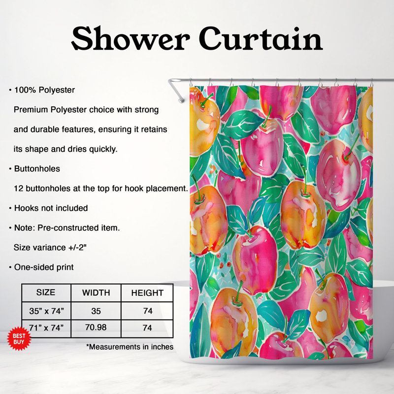 Rideau de douche 1 pièce Chic Fruit Patterns, H 74 po x l 71 po