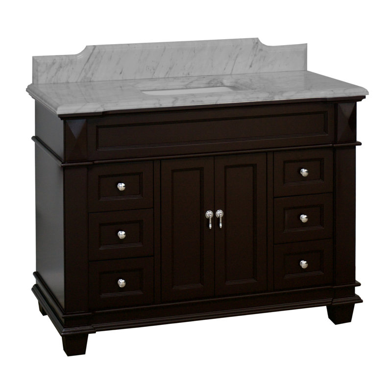 Ensemble de meuble-lavabo simple 48 po Ensa, Marbre de Carrare, Chocolat