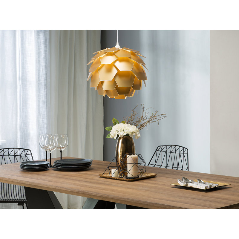 Madisen 1 - Light Gold LED Unique/Statement Pendant, 30cm H x 40cm W x 40cm D