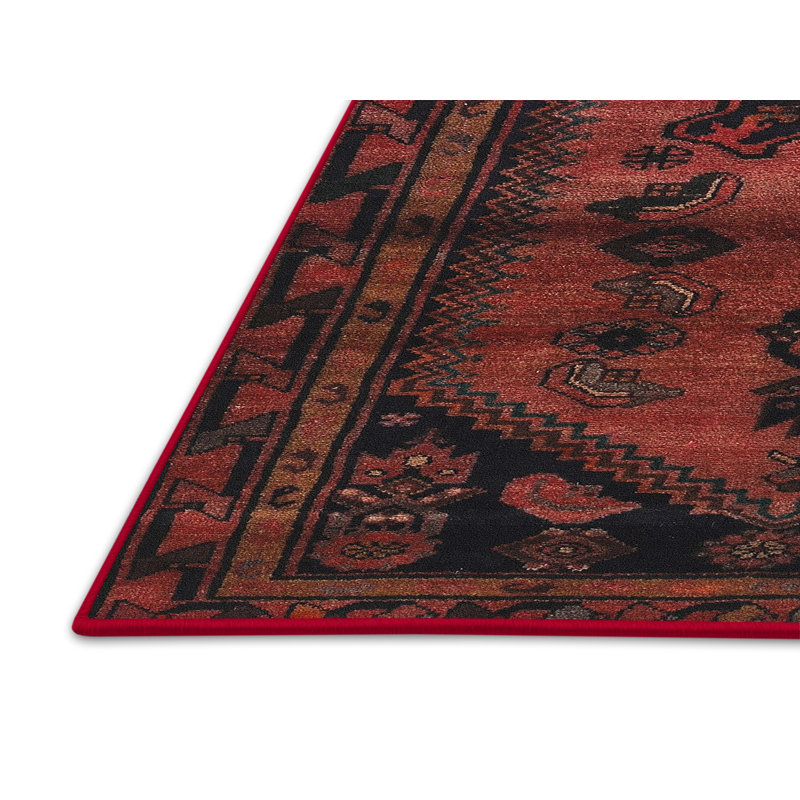 Tapis beige/noir/rouge traditionnel, Rectangle 4 pi x 6 pi
