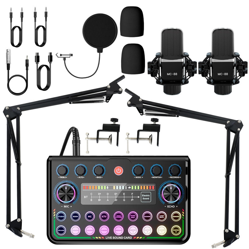 Ensemble d'équipement pour 2 personnes Podcast, Interface audio avec microphone à condensateur, Équipement de studio pour la diffusion en continu, Jeux