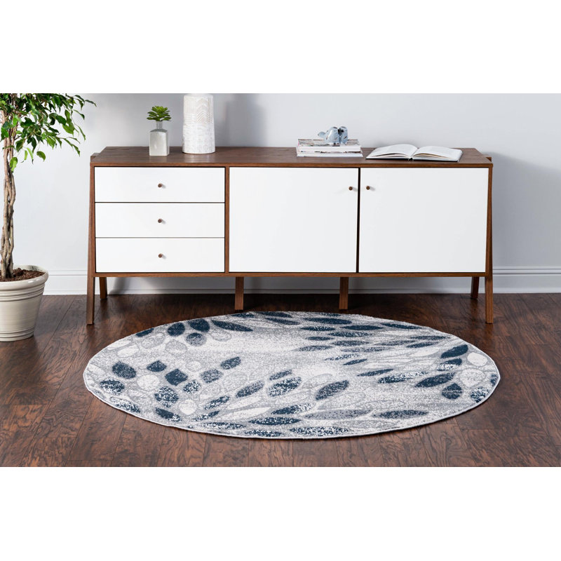 Tapis champêtre et floral couleur marbre, Rond 12 pi 4 po