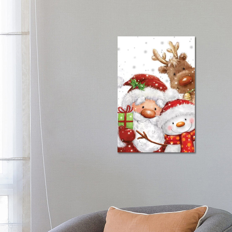 Santa Snowman And Reindeer by MAKIKO - Wrapped Canvas Print, 66.04 cm H x 45.72 cm W x 1.91 cm D