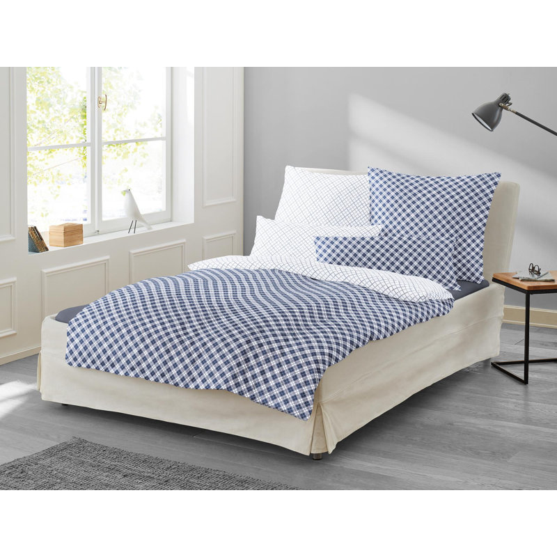 Bea Cotton 81 TC Reversible Duvet Cover Set, 155 x 220cm - 1 Pillowcase (80 x 80 cm), Blue