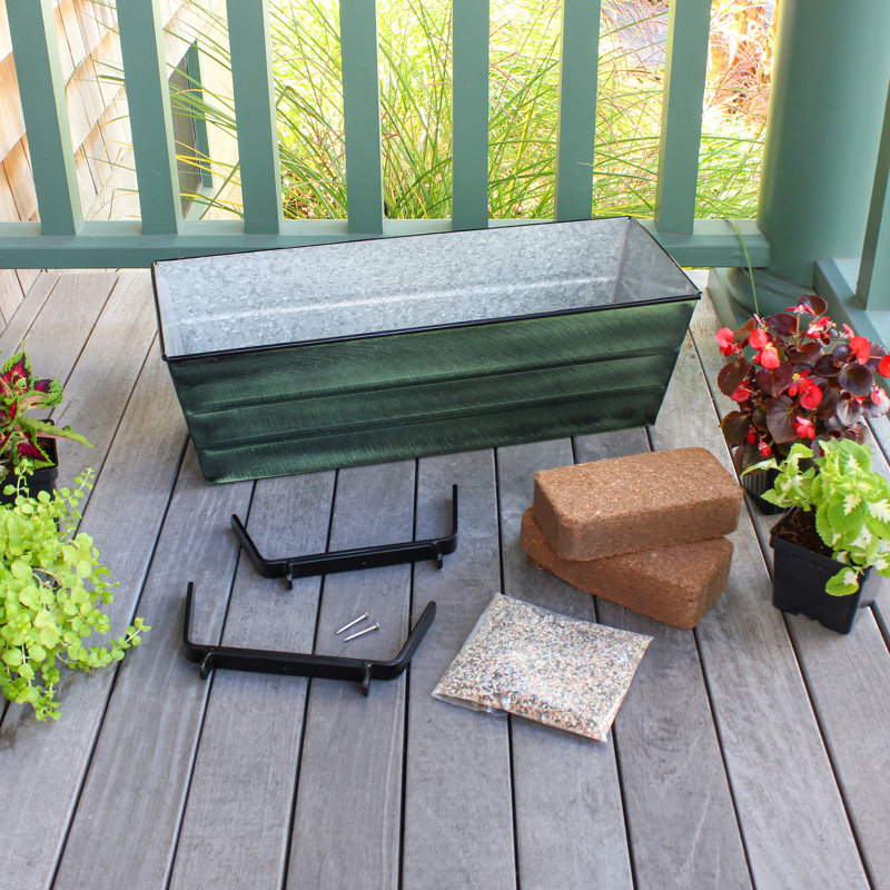 Metal Railing Planter, Green Patina