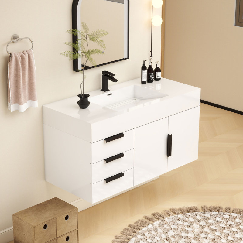 Ensemble de meuble-lavabo simple mural 42 po, Blanc