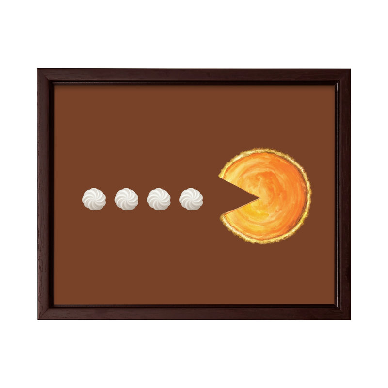 Tarte à la citrouille mangeant de la crème fouettée, 11"H x 14"W, Canvas, Brown Framed