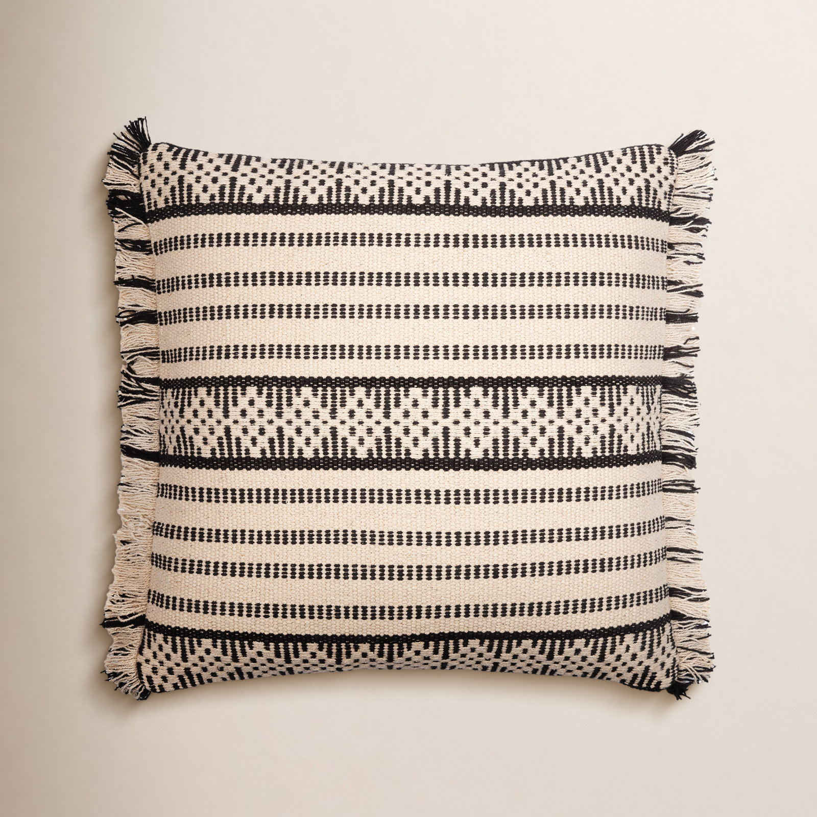 Joren Fringed Cotton Lumbar Throw Pillow, 20" x 20", Down