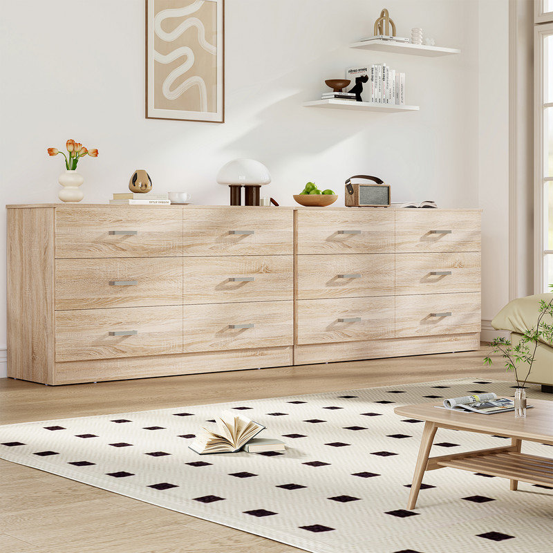 Dresser for Bedroom,6 Drawers Dresser Modern Wood Double Chest of Drawers for Bedroom Living Room, Oak