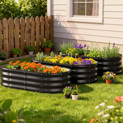  3 Pack Raised Garden Bed 4X2x1ft,Galvanized Metal Planter Box Kit For Outdoor Gardening,Large Vegetable Flower Growing Beds With Gloves Tools,Black