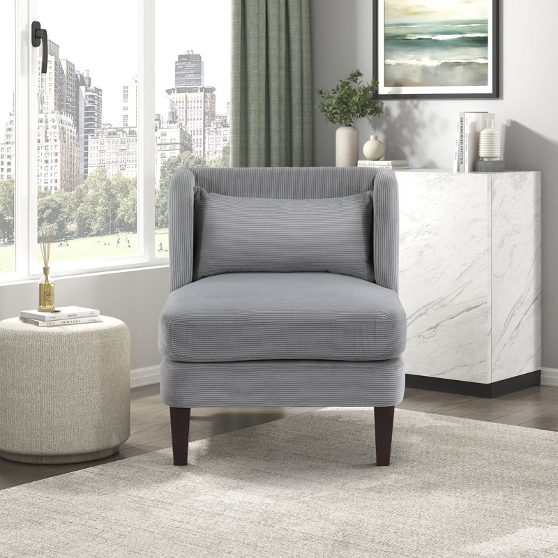 Elodie 27.5" Modern & Contemporary Accent Chair with Corduroy Fabric Upholstery, Reversible Seat Cushion, High-Density Foam over Pocket Coils