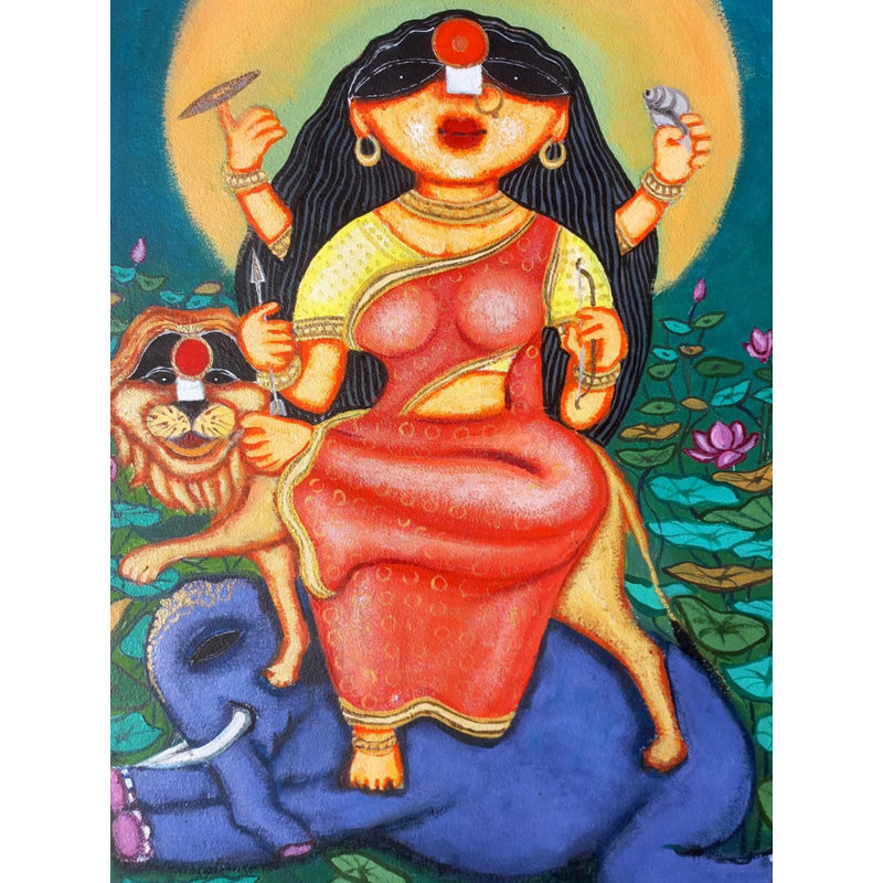 Déesse Jagadhatri | Acrylique sur papier | Par Tuhin Rakshit