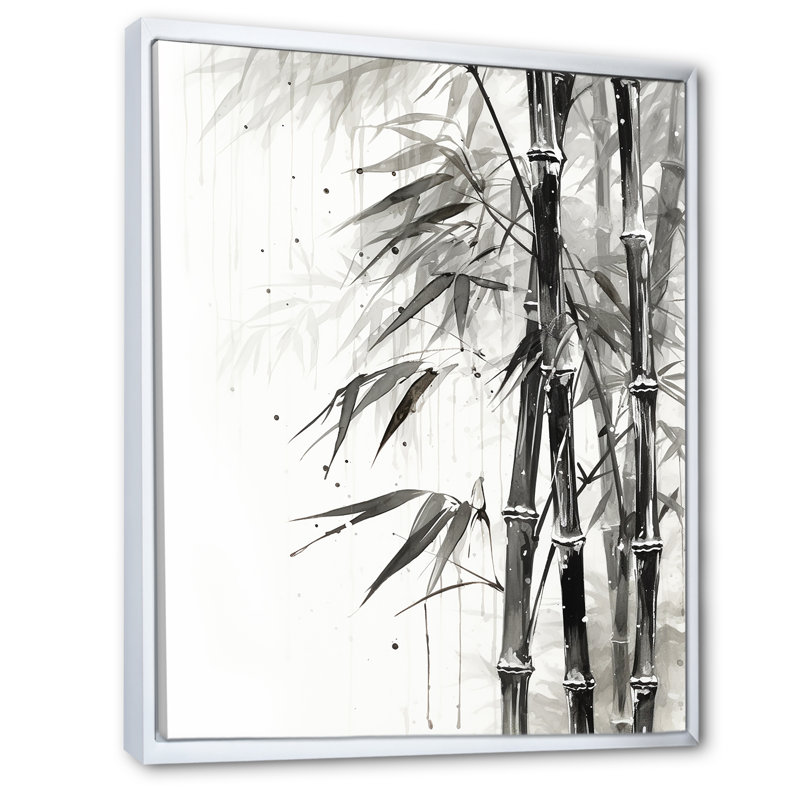 Bambou sauvage noir et blanc VI sur toile, H 32 po x l 16 po x P 1 po, Cadre flottant blanc
