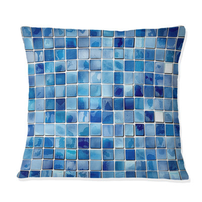 Blue Midcentury Mosaic Tiles IX - Midcentury Throw Pillow