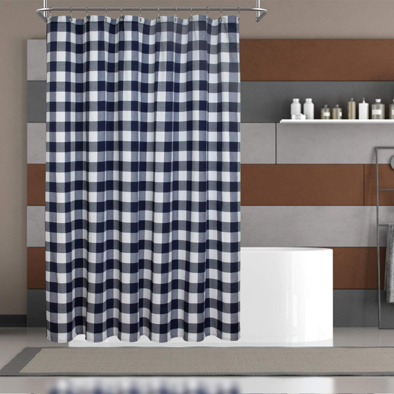 Rideau de douche à carreaux - Mélange de coton à motif écossais tissé, hydrofuge et lavable à la machine