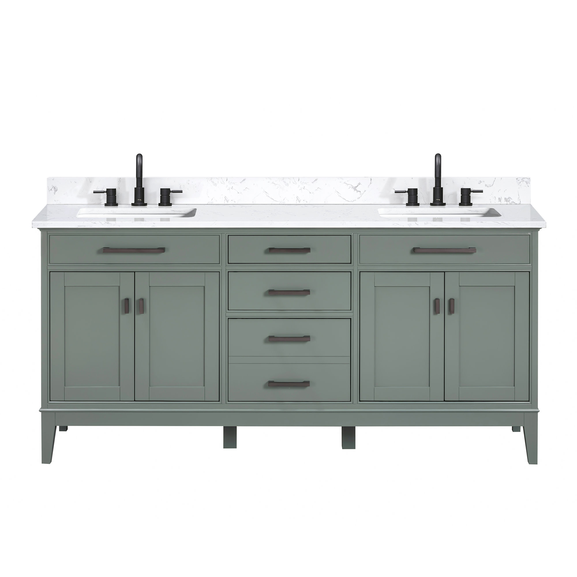 Anglet 73" Double Bathroom Vanity Set, Cala White, Smoke Green