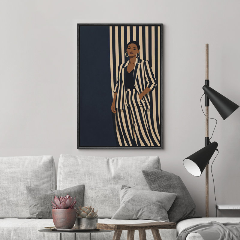 «Elegant Woman in Black and White», reproduction d'art sur toile encadrée, H 36 po x l 24 po x P 1,5 po, Noir