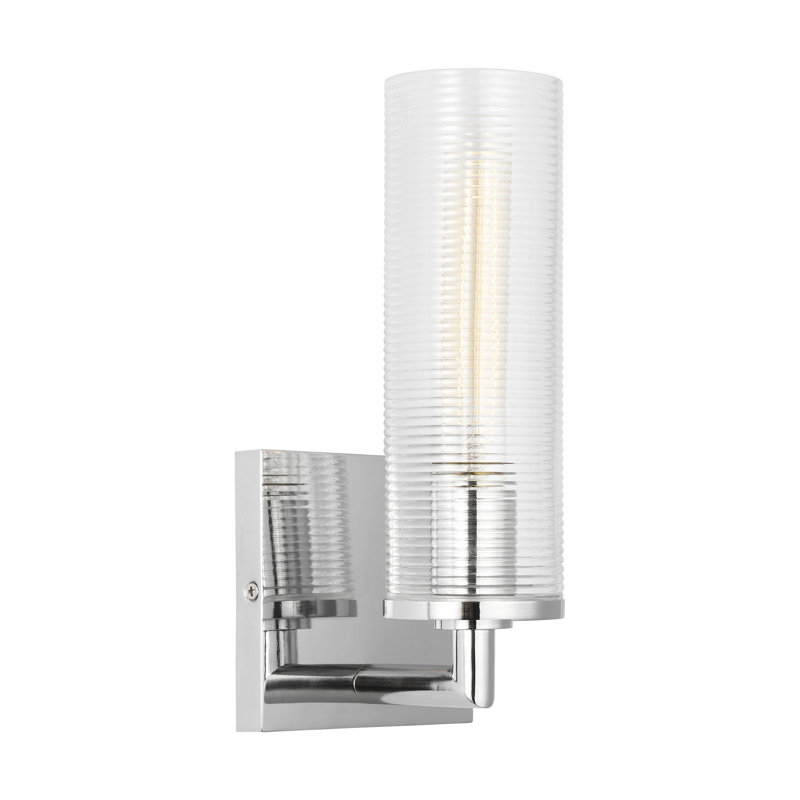 Sarita 1 Light Bathroom Bedroom Wall Fixture With Clear Ribbed Shade, Chrome