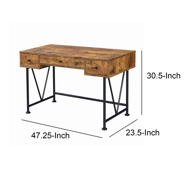 Pernell Metal Base Writing Desk, Antique Brown/Black