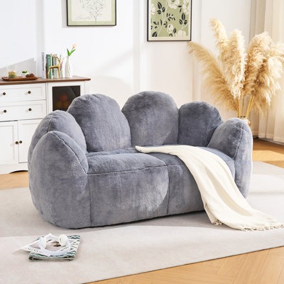 Loveseat Bean Bag Chair for Adults, Giant Floral Shaped Bean Bag Sofa, Oversized Faux Fur Couch, Ultra Soft Love Seat for Living Room Bedroom Game Room, Comfy Reading Chair (Grey)