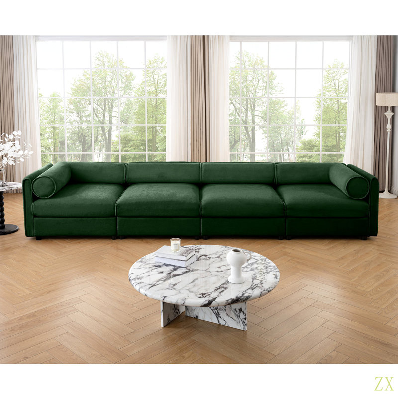 Canapé modulaire modulaire avec rangement, dossier cylindrique et accoudoirs, Chenille verte