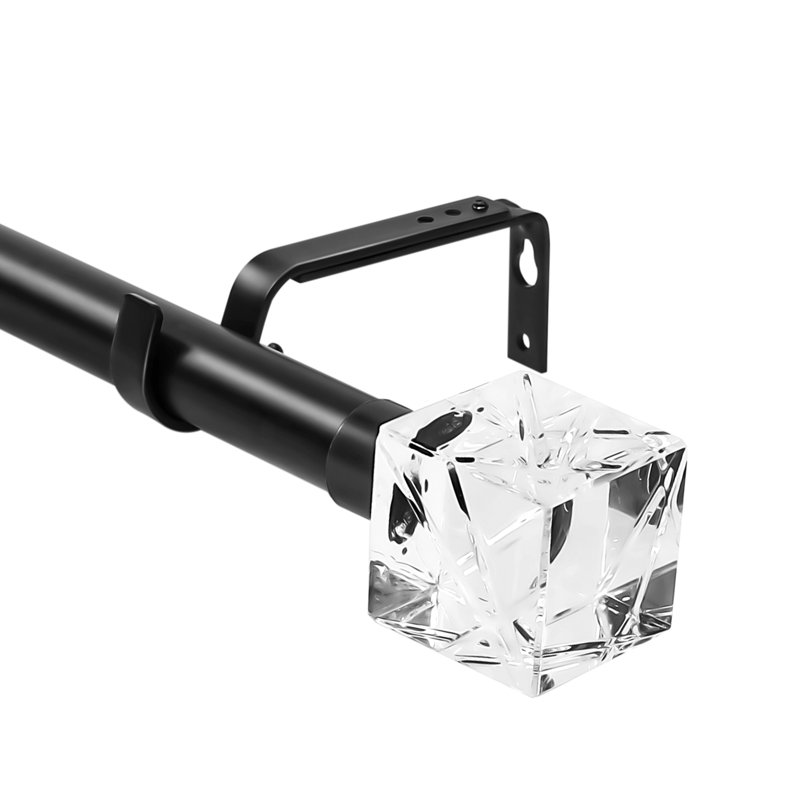 Black Adjustable Steel Single Curtain Rod Set